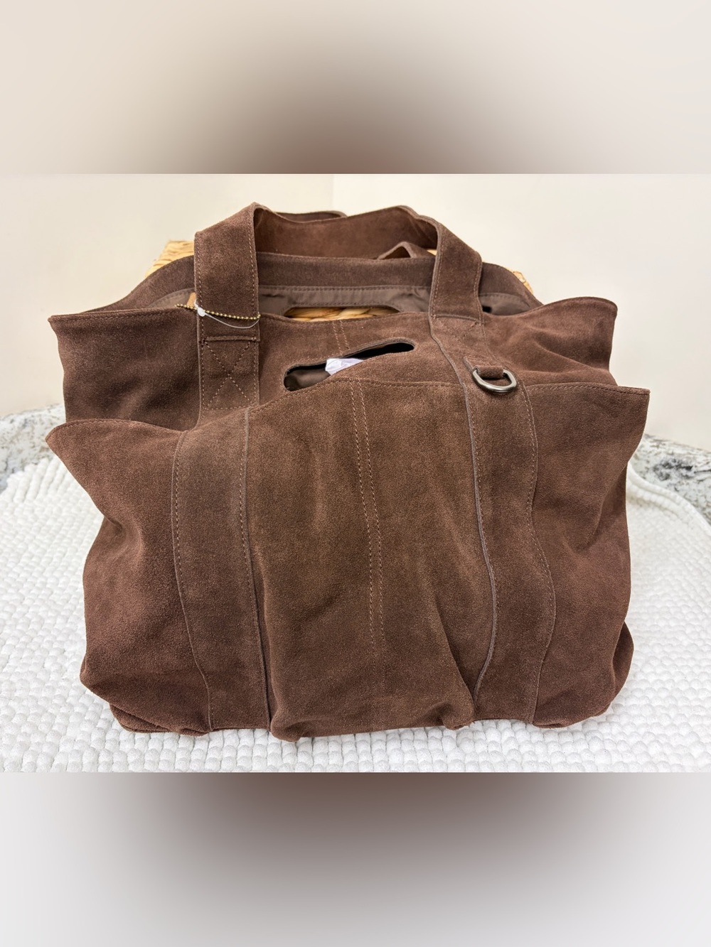 Free People Chocolate Brown Suede Duffel Tote